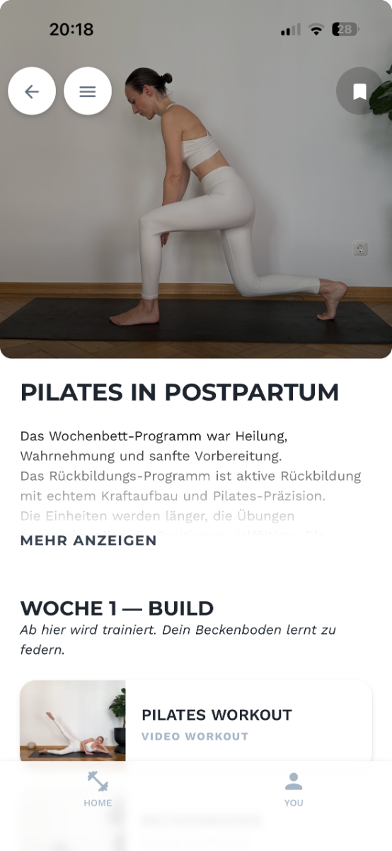 App-Screenshot: Pilates in Postpartum, Woche 1